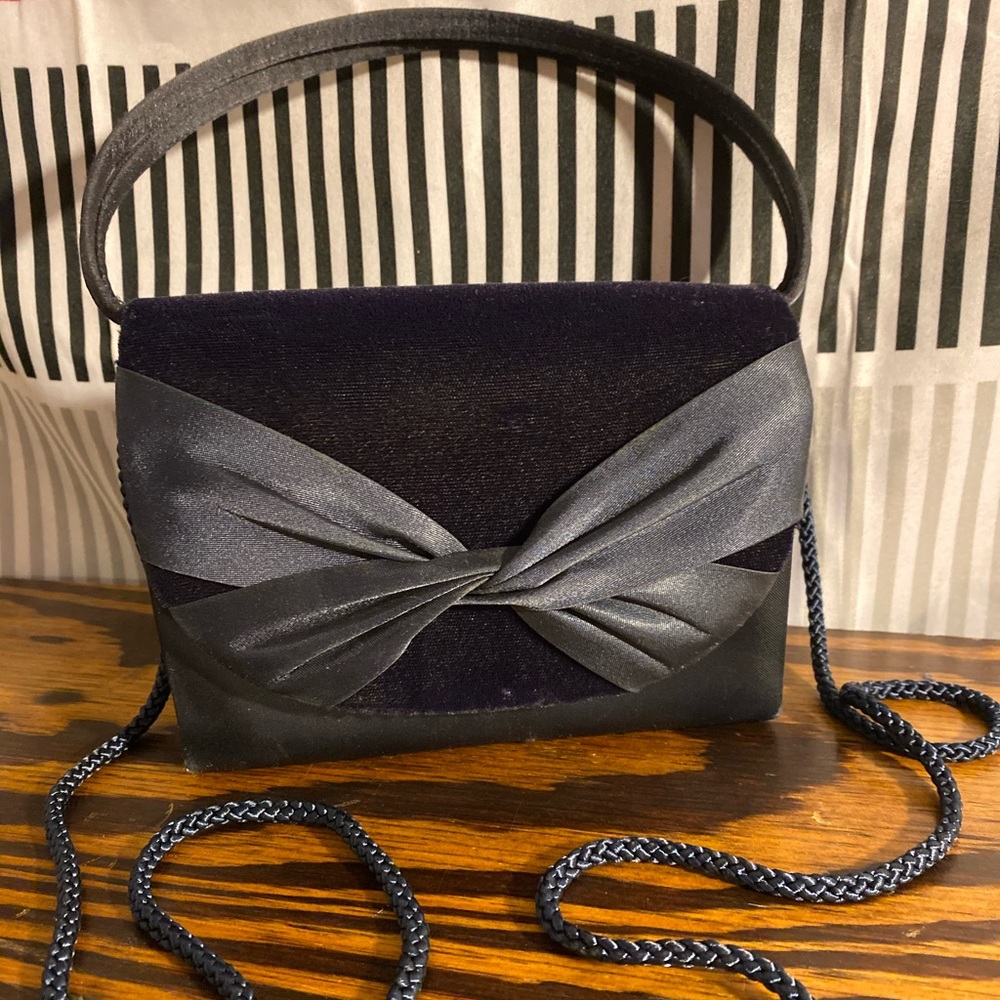 Small Navy Satin and Velour purse